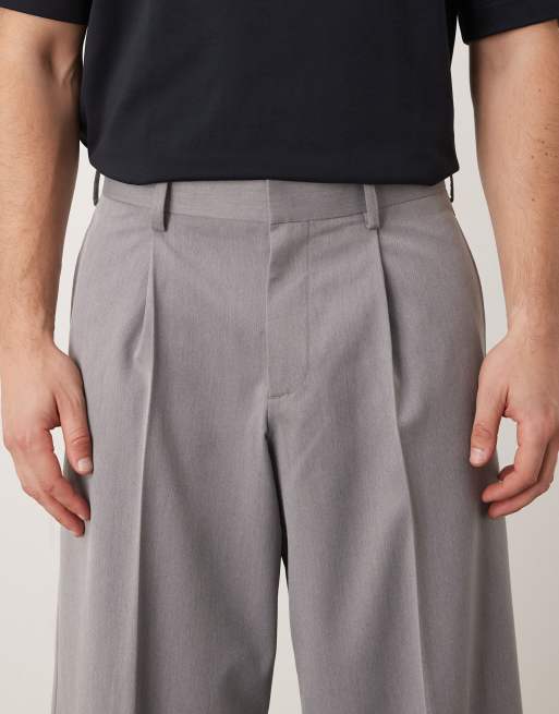 ASOS DESIGN pleated loose leg dress pants in gray