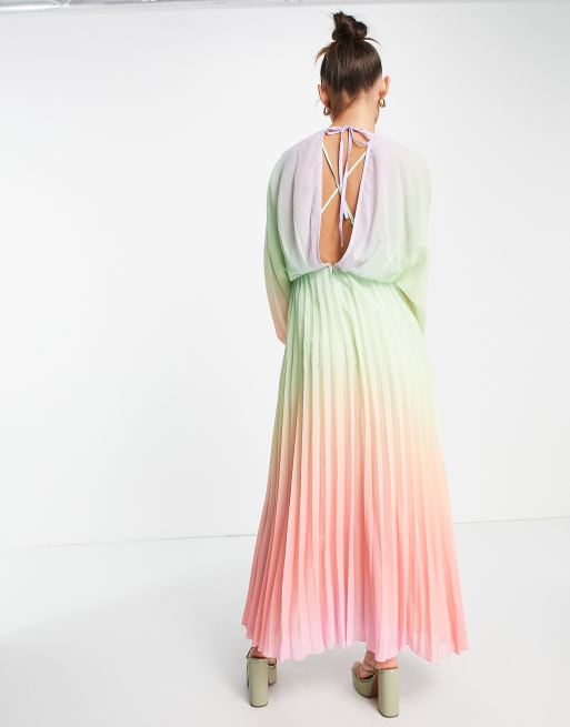 ASOS DESIGN pleated maxi dress in pastel ombre 