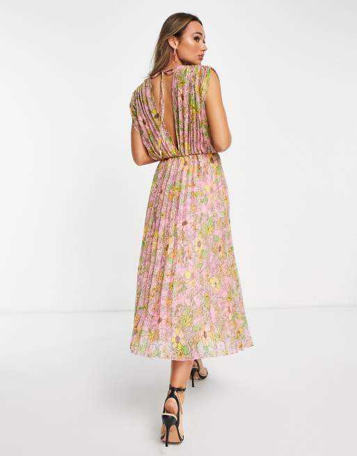 Hilary Pleated Maxi Dress - Pink Floral