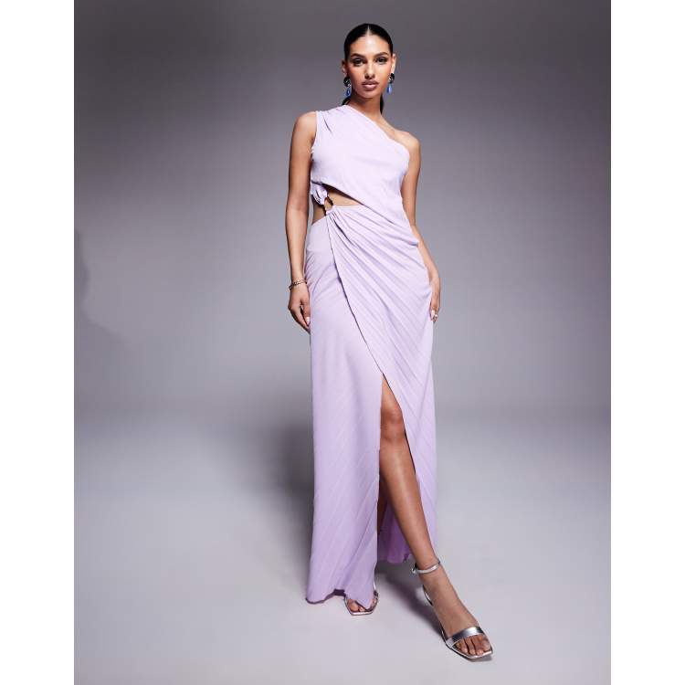 ASOS DESIGN pleated maxi dress with asymmetric one shoulder and twist skirt  in lilac | ASOS