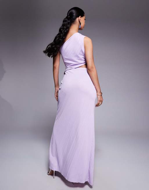 ASOS DESIGN pleated maxi dress with asymmetric one shoulder and twist skirt in lilac