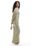 [ASOS DESIGN] ASOS DESIGN pleated maxi dress with cocoon sleeve in gold 10 GOLD