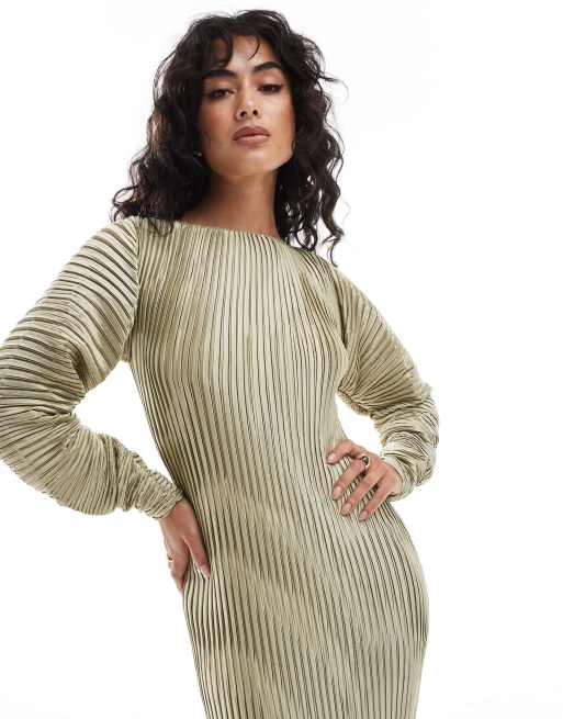 ASOS DESIGN pleated maxi dress with cocoon sleeve in gold