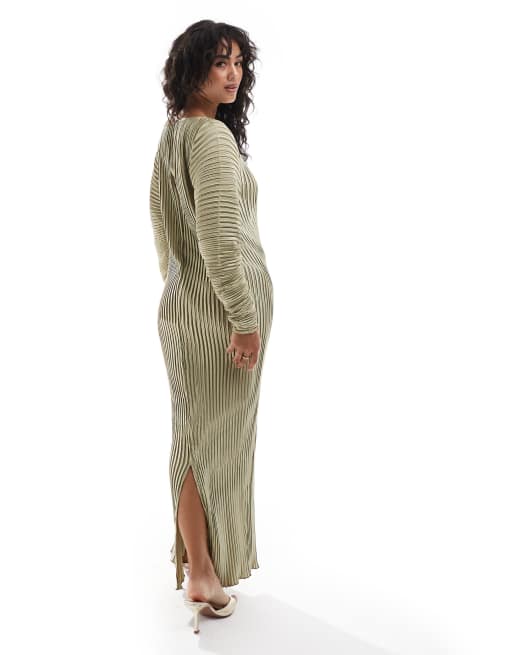 ASOS DESIGN pleated maxi dress with cocoon sleeve in gold