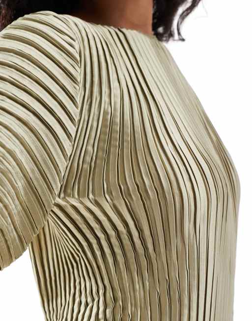 ASOS DESIGN pleated maxi dress with cocoon sleeve in gold