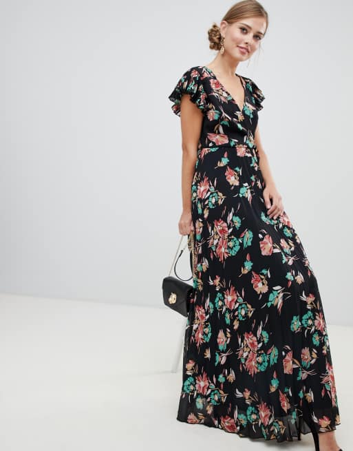 DESIGN dress with flutter sleeve in floral print | ASOS