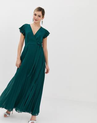 green flutter sleeve dress