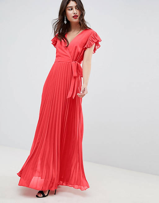 ASOS DESIGN pleated maxi dress with flutter sleeve