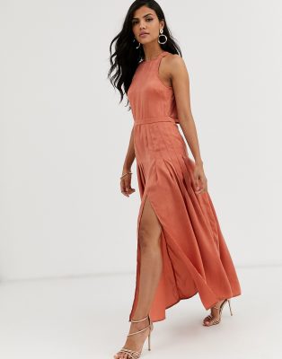 asos design high neck pleated maxi dress