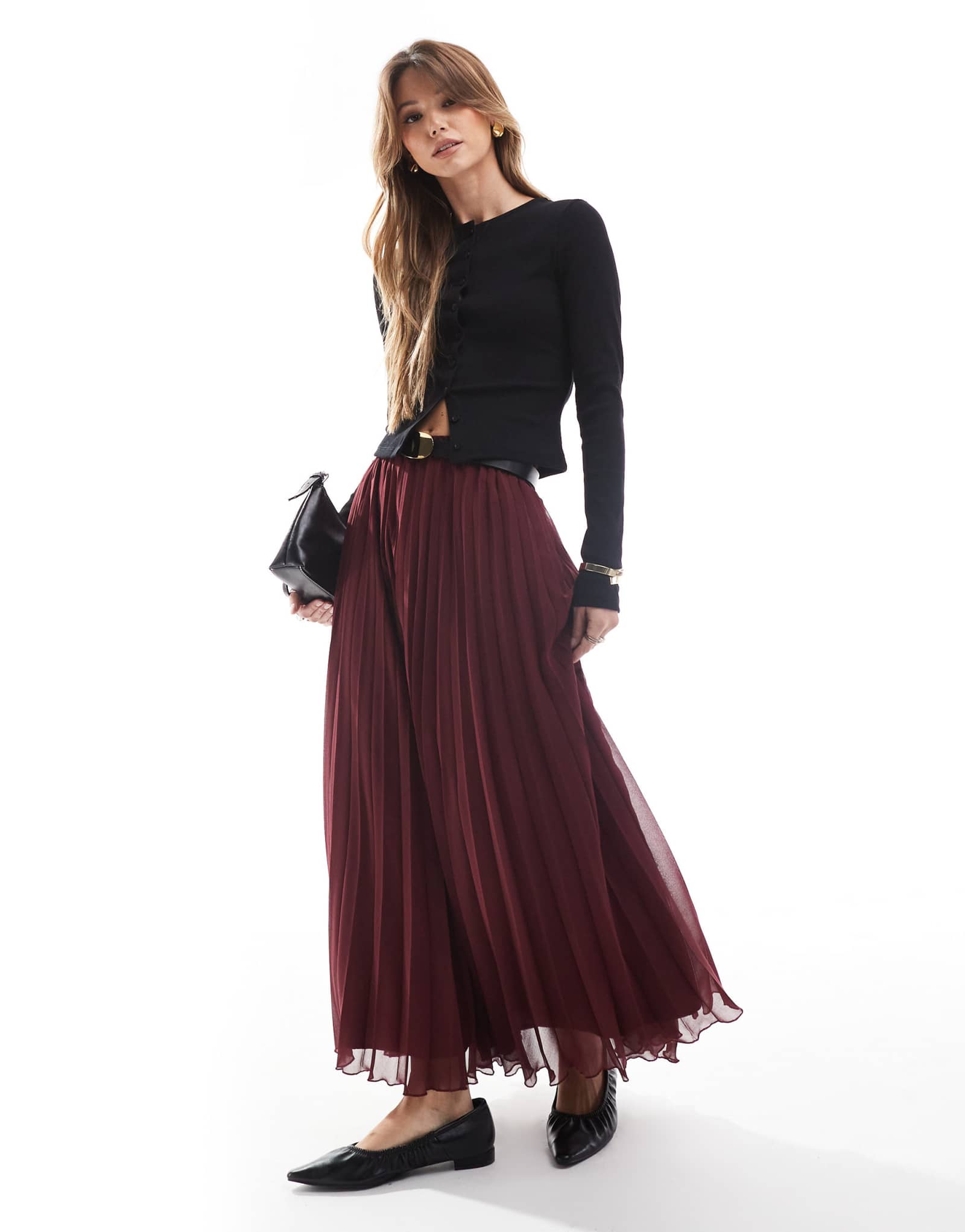 Плиссированная макси-юбка ASOS DESIGN бордового цвета