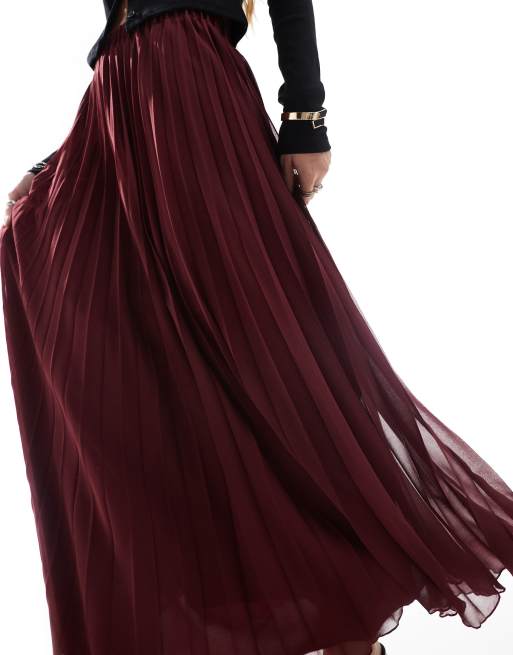 ASOS DESIGN pleated maxi skirt in burgundy