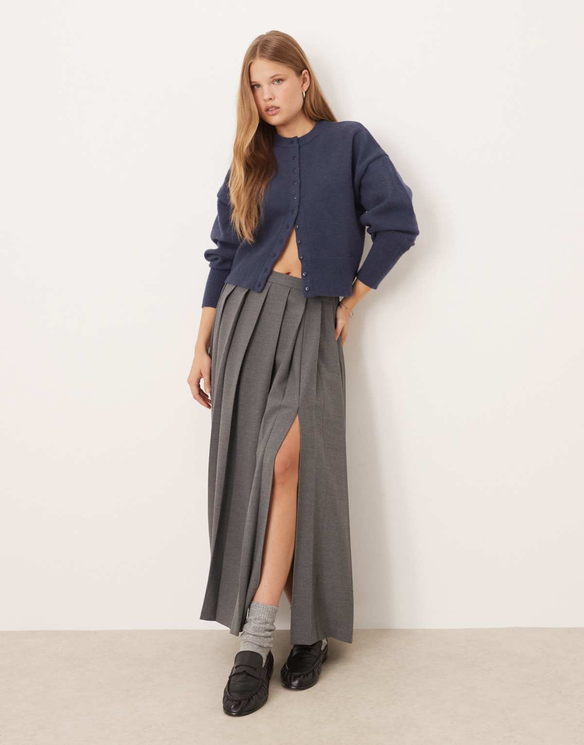 ASOS DESIGN pleated maxi skirt in grey melange