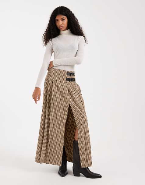 ASOS DESIGN pleated maxi skirt in micro plaid - view 1