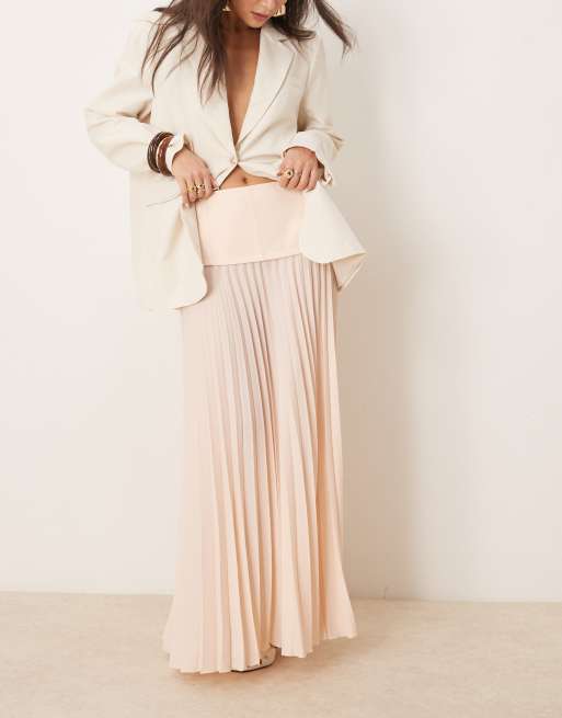 ASOS DESIGN pleated maxi skirt with contrast waistband in pink