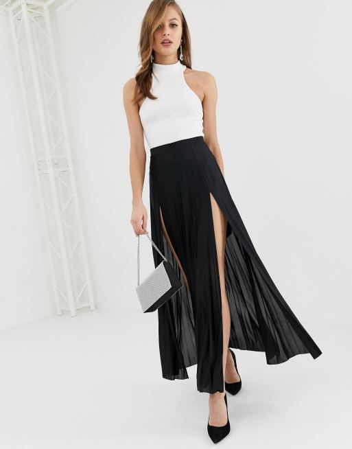 ASOS DESIGN pleated maxi skirt with double split