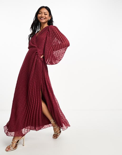 Asos design pleated midi dress with batwing clearance sleeves