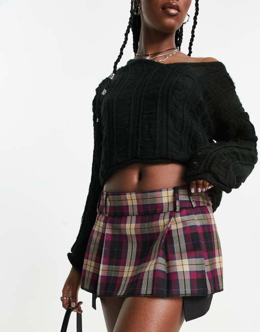 Maroon plaid 2025 mini skirt