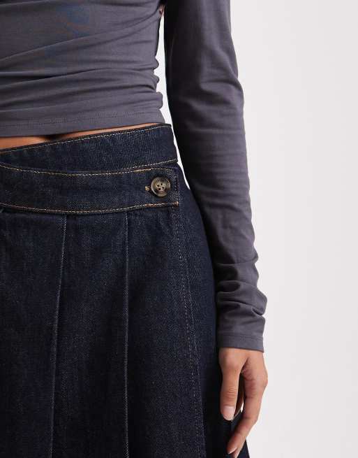 ASOS DESIGN pleated midi denim skirt in indigo, 4 of 5