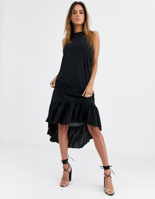 asos black pleated dress