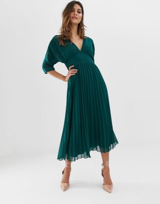 asos design pleated midi dress