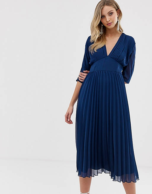 ASOS DESIGN pleated midi dress with batwing sleeves
