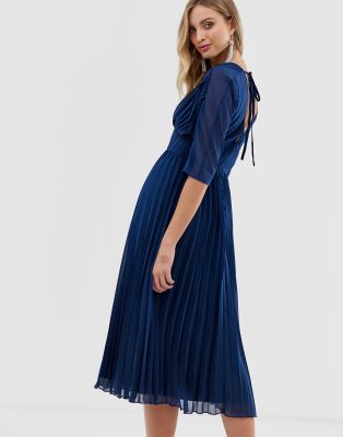 asos design pleated midi dress with batwing sleeves