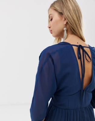 asos design pleated midi dress with batwing sleeves