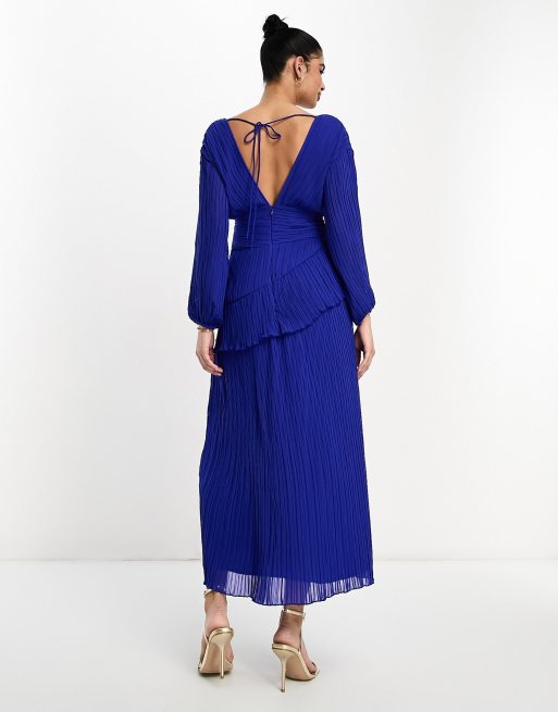 Asos blue pleated dress best sale