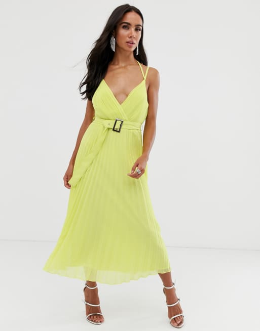 ASOS DESIGN pleated midi dress with cami straps and belt | ASOS