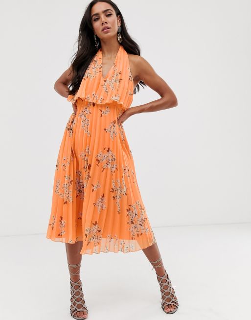 Asos design pleated bandeau midi dress with double layer sales