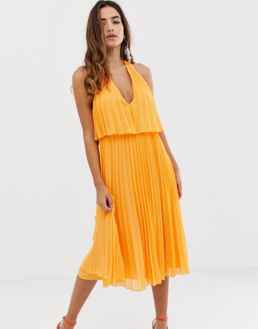 Asos design pleated bandeau clearance midi dress with double layer