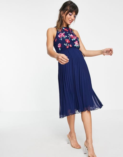 Asos navy pleated clearance dress