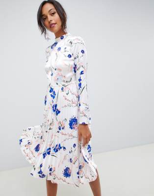 blue and white floral midi dress