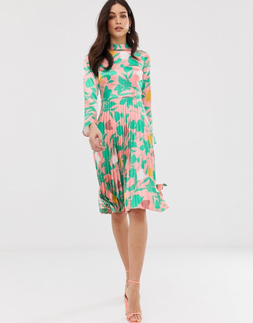 Asos design pleated midi dress sales with fluted sleeve in floral print