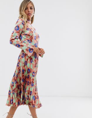 asos design pleated midi dress