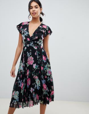 floral flutter midi dress