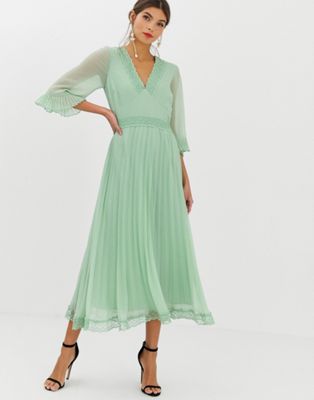 ASOS DESIGN pleated midi dress with lace inserts | ASOS