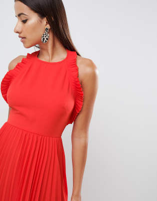 asos pleated midi dress with ruffle open back