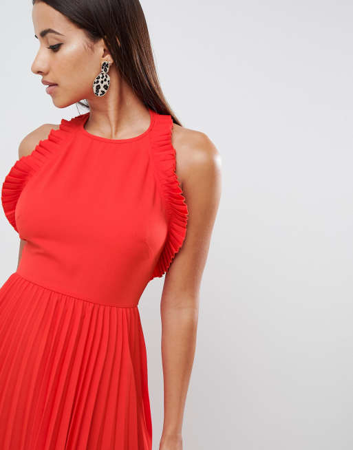 Asos pleated midi dress with ruffle store open back