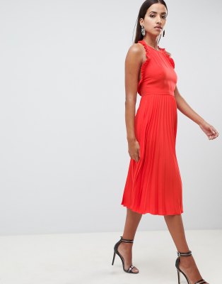 asos pleated midi dress with ruffle open back