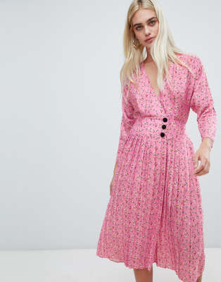 asos pink pleated dress