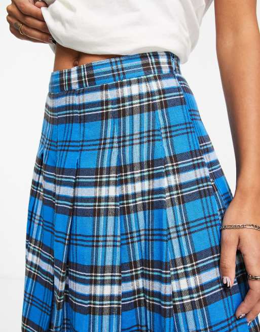 ASOS DESIGN pleated midi kilt skirt in blue check