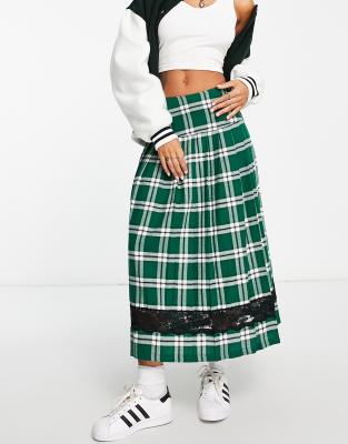 green check midi skirt