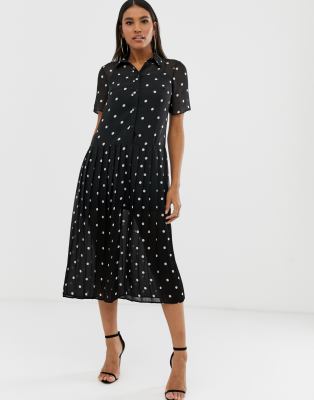 pleated midi shirt dress
