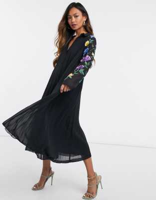 black midi shirt dress with sleeves