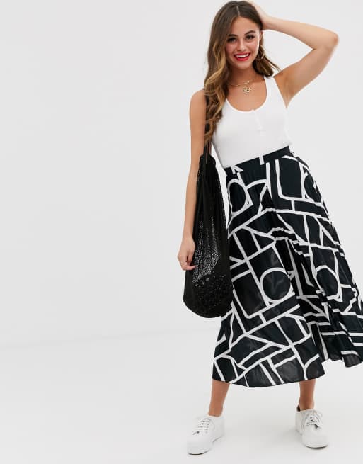 Asos design pleated midi skirt in 2025 mono abstract print