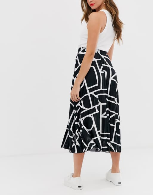 Asos design pleated midi skirt in 2025 mono abstract print