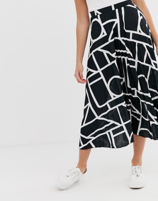 Asos design pleated midi skirt in 2025 mono abstract print