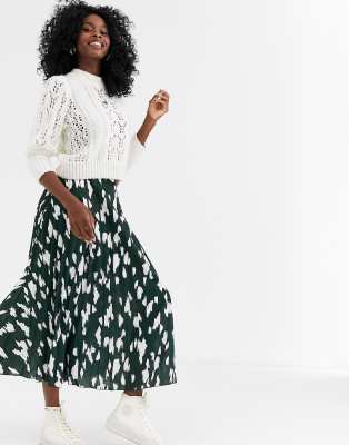 Asos design pleated midi skirt in 2024 mono abstract print