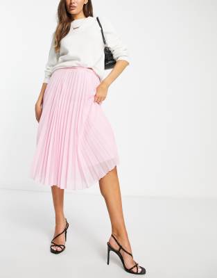 ASOS DESIGN pleated midi skirt in baby pink - ASOS Price Checker